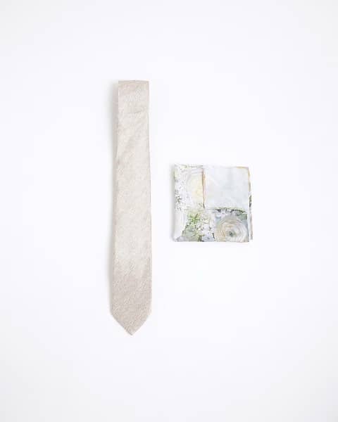 Beige Textured Floral Tie & Handkerchief Set (1).jpg