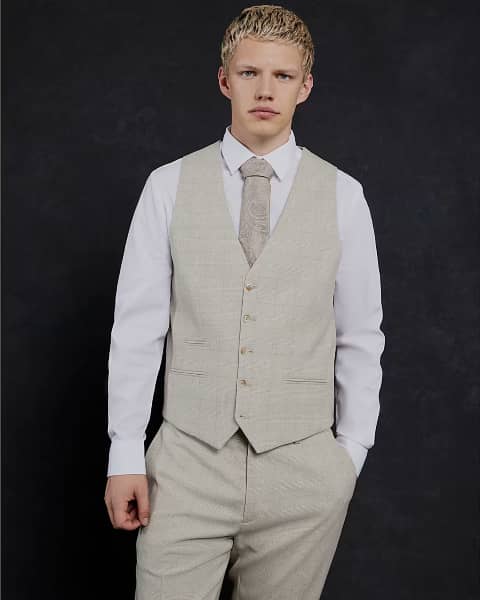 Beige Check Slim Waistcoat (1).jpg