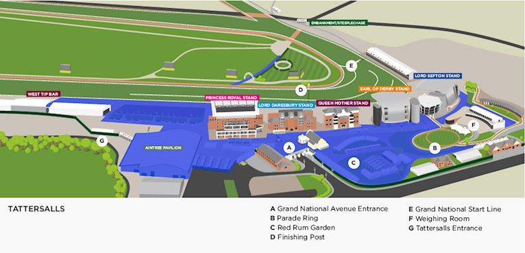 Aintree Racecourse map highlighting Festival Zone