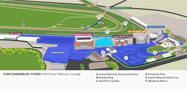 aintree racecourse map highlighting platinum lounge