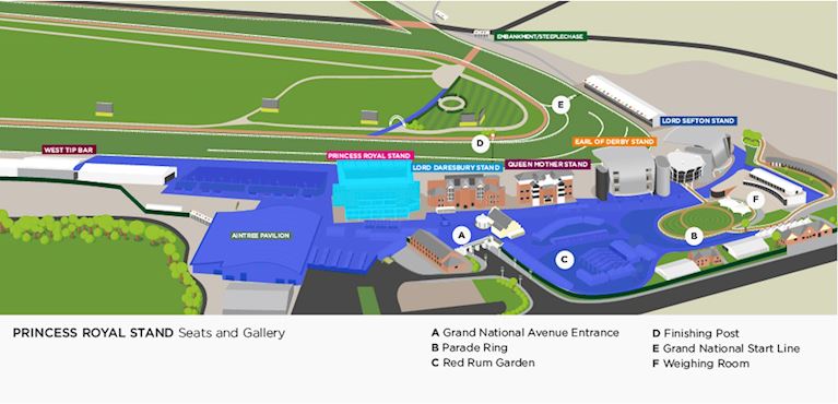 aintree racecourse map highlighting the princess royal seats